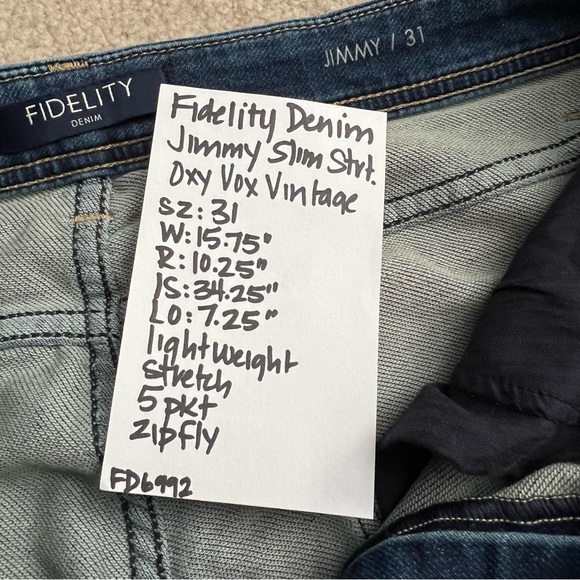 Fidelity Denim Men’s Jimmy Slim Straight Fit Stretch Jeans Oxy Vox Vintage Wash - Picture 8 of 8